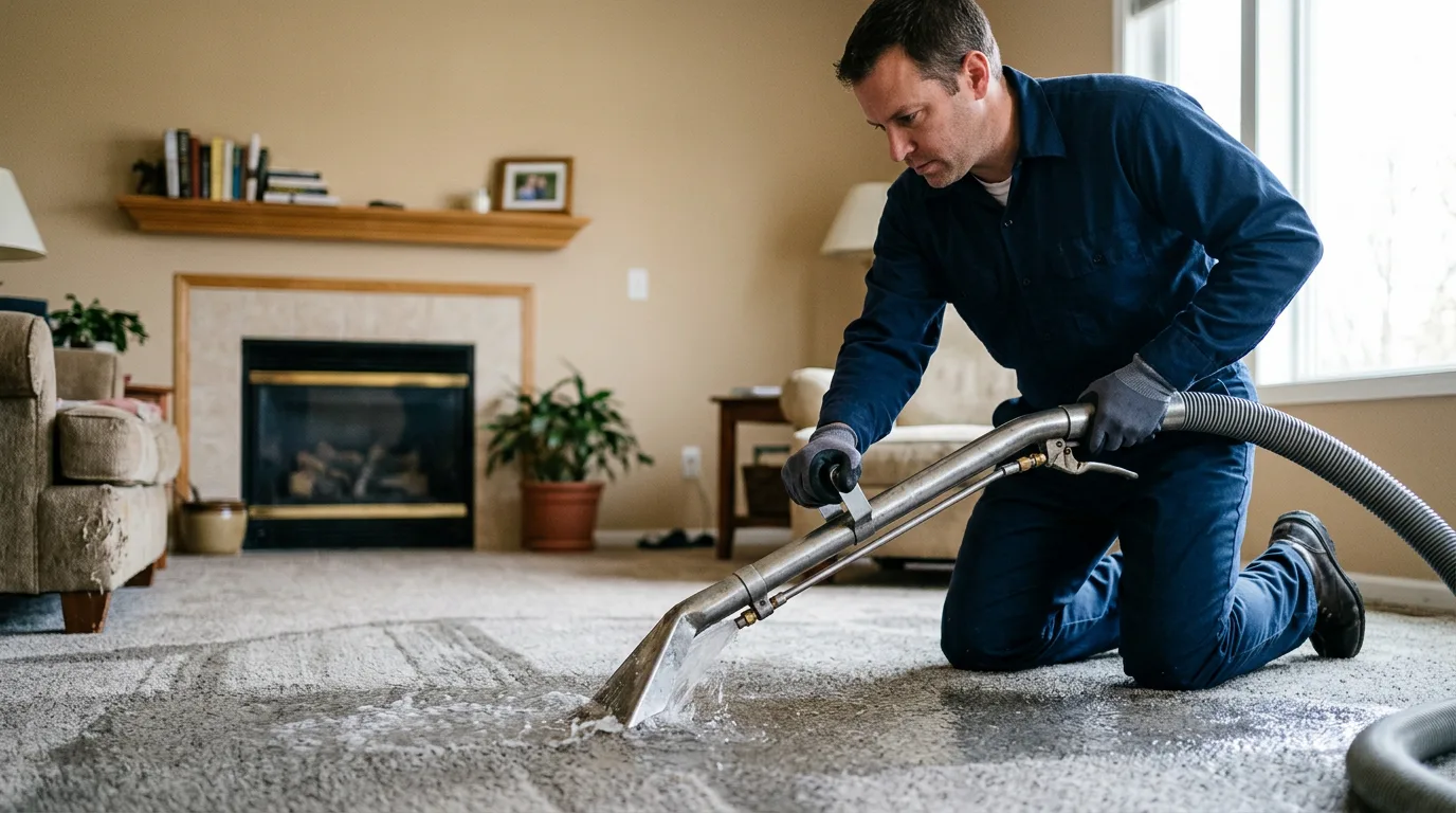 Water damage restoration technician working near Callands, VA